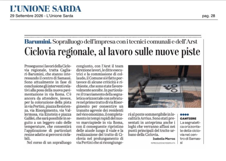 Articolo Unione Sarda 29.09.2026